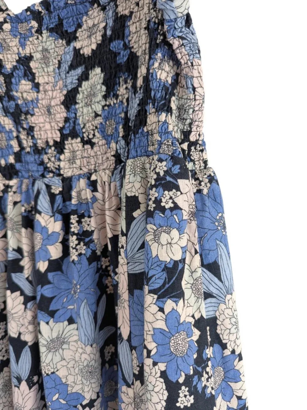 J.Crew Linen Day Dream Midi Dress Blue Zinnia Floral Puff Sleeves Petite Size MP